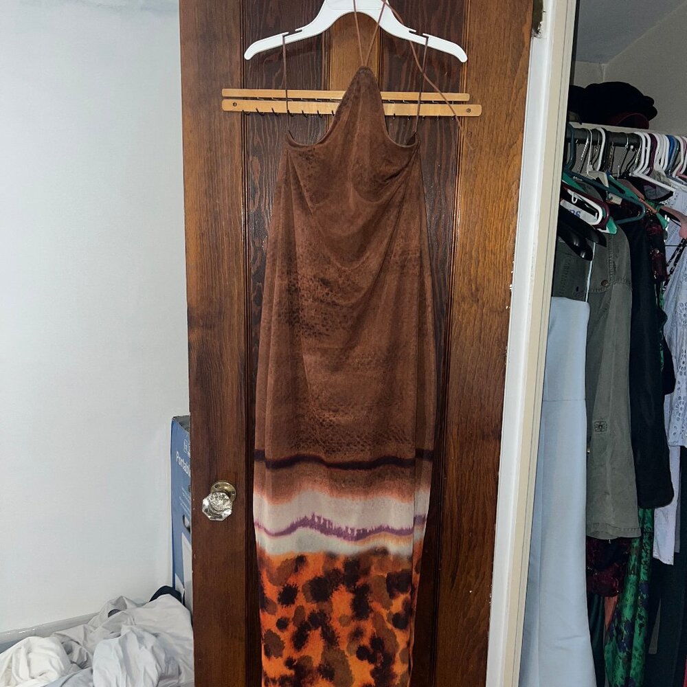 Brown Ombre/Animal Print Halter Zara Dress - Size S